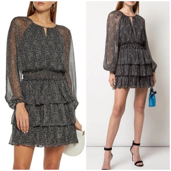 Cinq a Sept Annabel Silk Mini Dress Printed Tiered Ruffle Size 8 - Picture 2 of 10